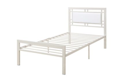 Metal Frame Full Bed With Leather Upholstered Headboard White