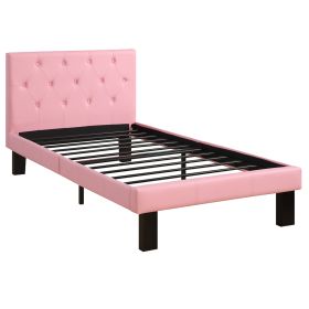 Faux Leather Upholstered Full size Bed With tufted Headboard Pink