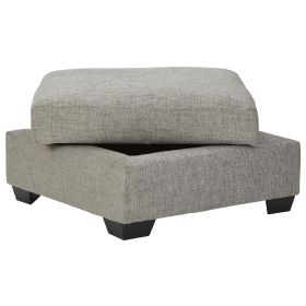 Wooden Ottoman with Textured Polyester Upholstery and Storage, Light Gray