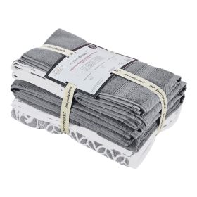 Bev Modern 6 Piece Cotton Towel Set, Jacquard Filigree Pattern, Light Gray