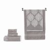 Eula Modern 6 Piece Cotton Towel Set, Stylish Damask Pattern, Light Gray