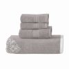 Eula Modern 6 Piece Cotton Towel Set, Stylish Damask Pattern, Light Gray