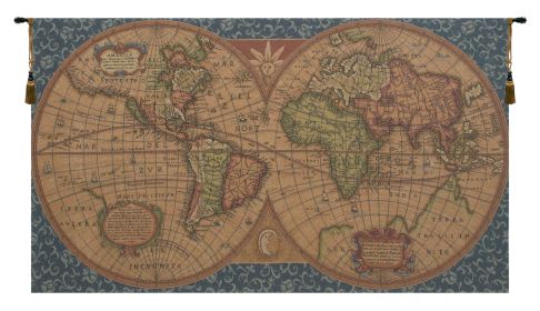 Old Map of the World Blue European Wall Art (size: H 16" x W 28")